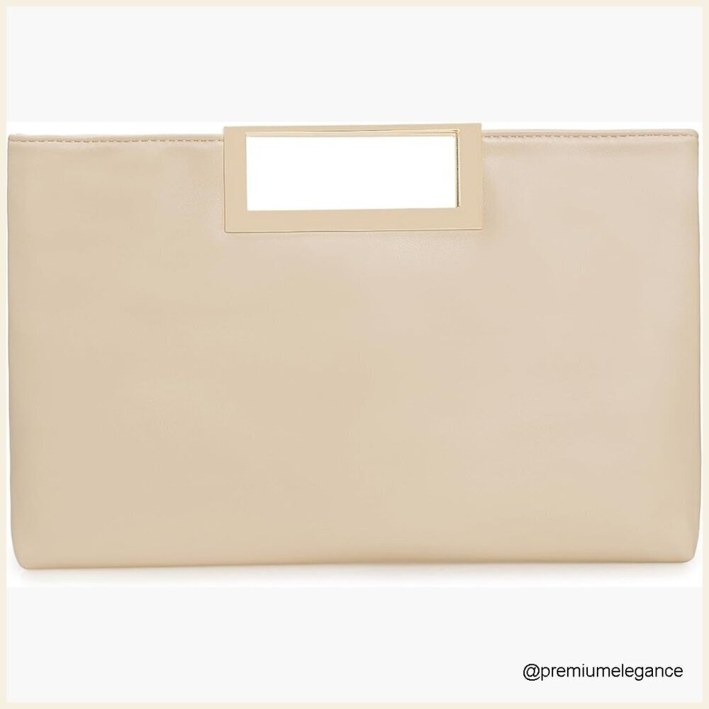 Vegan Leather Convertible Clutch with Metal Handle and Chain Strap